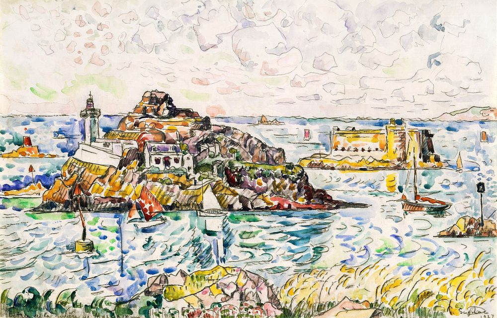 Morlaix, Entrance of the River (1927) painting in high resolution by Paul Signac. Original from The MET Museum. Digitally…