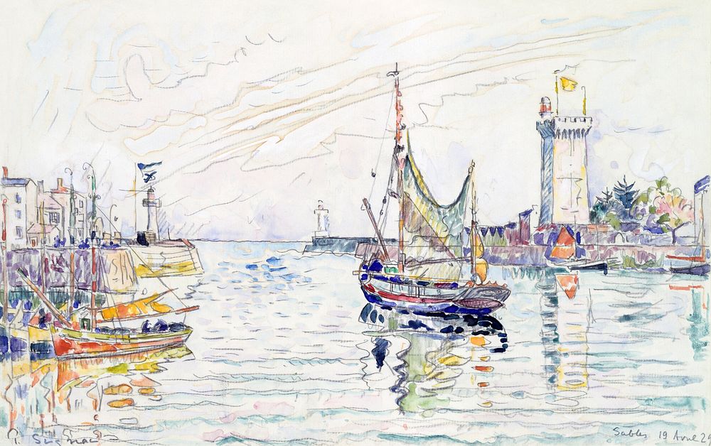 View of Les Sables d'Olonne (1929) painting in high resolution by Paul Signac. Original from The MET Museum. Digitally…