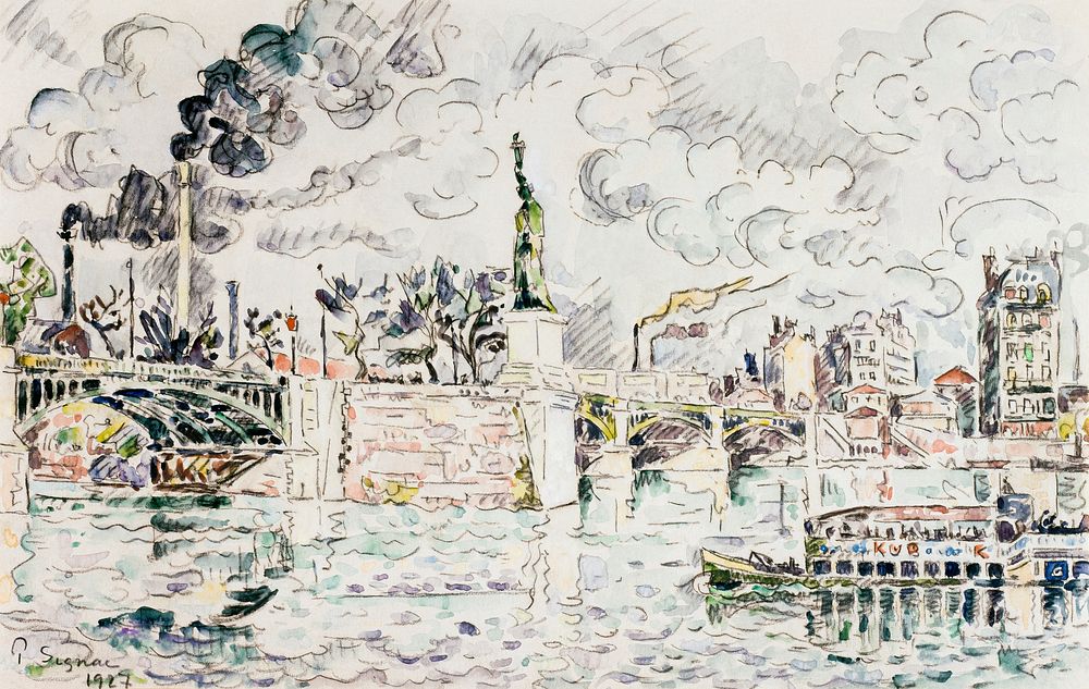 The Grenelle bridge (1927) painting in high resolution by Paul Signac. Original from The Public Institution Paris Musées.…