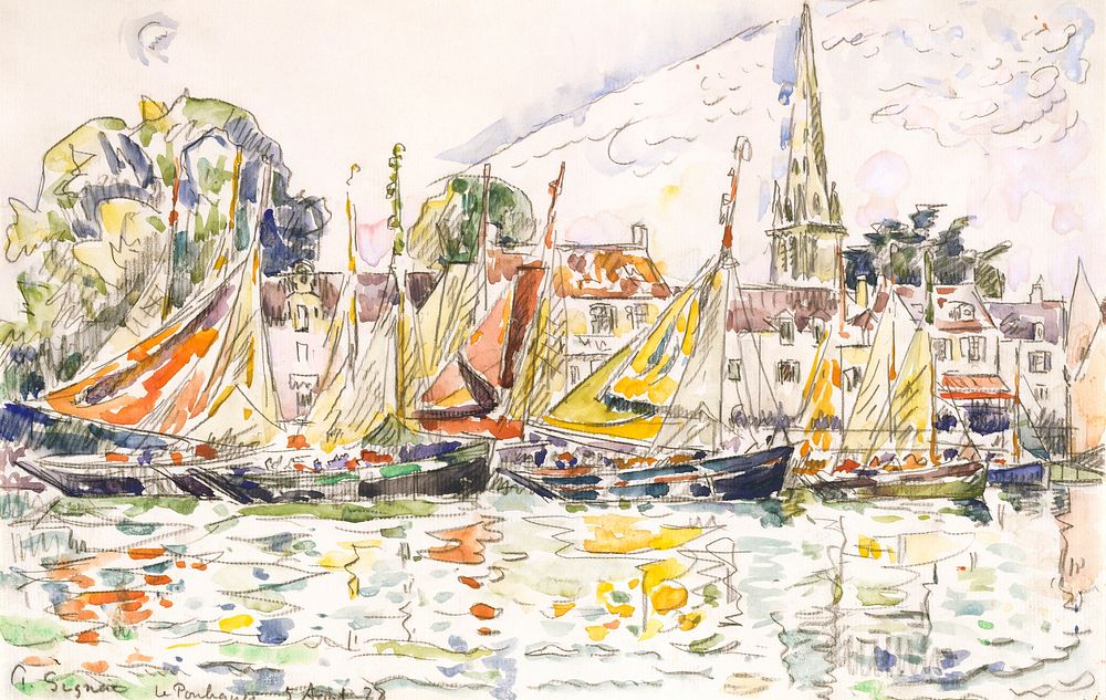 Le Pouliguen: Fishing Boats (1928) painting in high resolution by Paul Signac. Original from The MET Museum. Digitally…