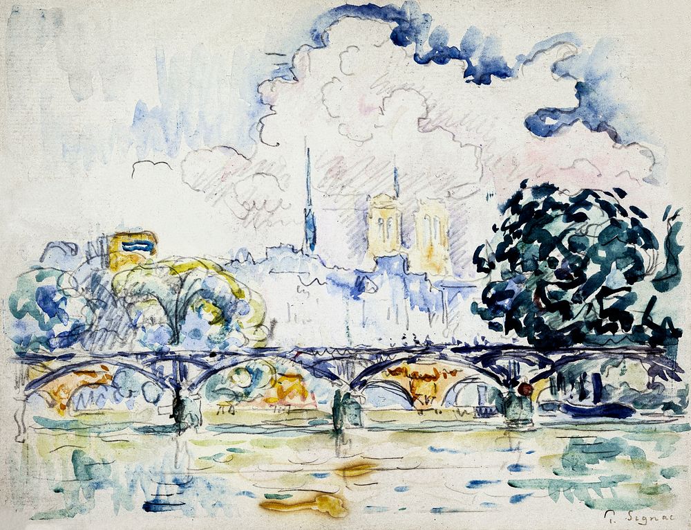 Le Pont des Arts (1863&ndash;1935) painting in high resolution by Paul Signac. Original from The Public Institution Paris…
