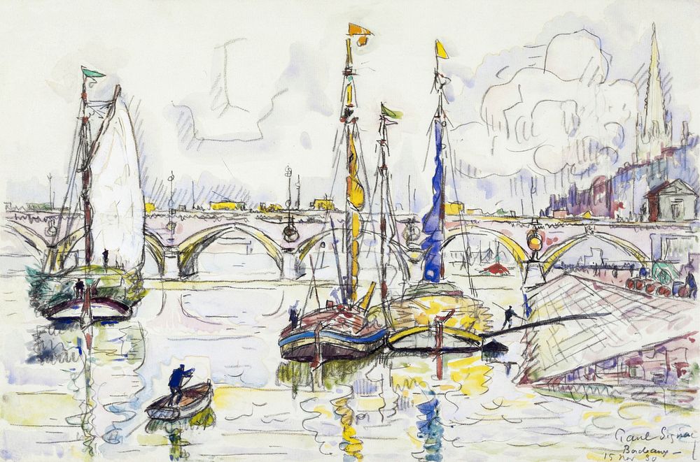The port of Bordeaux (1930) painting in high resolution by Paul Signac. Original from The Public Institution Paris…