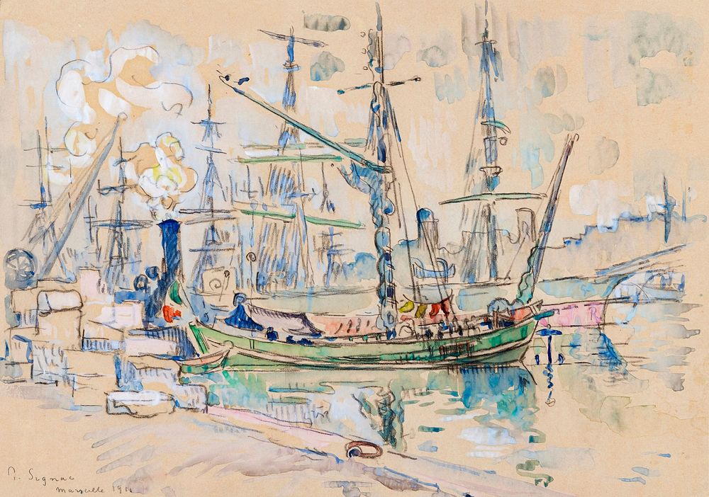 Marseille (1911) painting in high resolution by Paul Signac. Original from The Public Institution Paris Mus&eacute;es.…