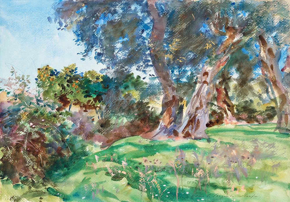 Olive Trees, Corfu (1909) by John Singer Sargent. Original from The Art Institute of Chicago. Digitally enhanced by rawpixel.