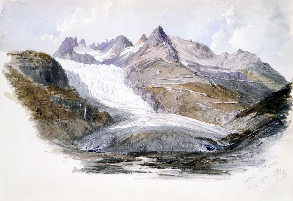 Rh&ocirc;ne Glacier from "Splendid Mountain Watercolours Sketchbook (1870) by John Singer Sargent. Original from The MET…