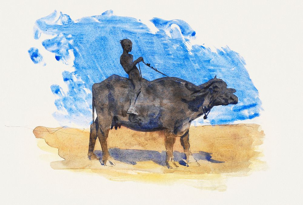 Boy on Water Buffalo from scrapbook (ca. 1879) by John Singer Sargent. Original from The MET Museum. Digitally enhanced by…