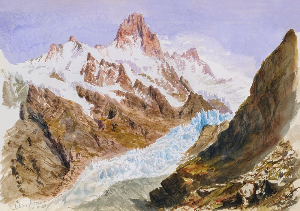 Schreckhorn, Eismeer from Splendid Mountain Watercolours Sketchbook (1870) by John Singer Sargent. Original from The MET…