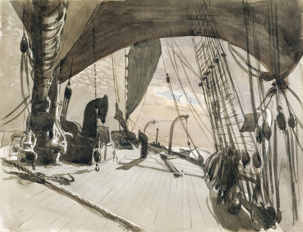 Deck of Ship in Moonlight from scrapbook (1876) by John Singer Sargent. Original from The MET Museum. Digitally enhanced by…