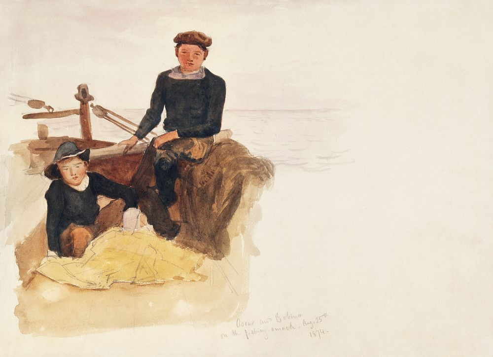 Oscar and Bobino on the Fishing Smack from Scrapbook (1874) by John Singer Sargent. Original from The MET Museum. Digitally…