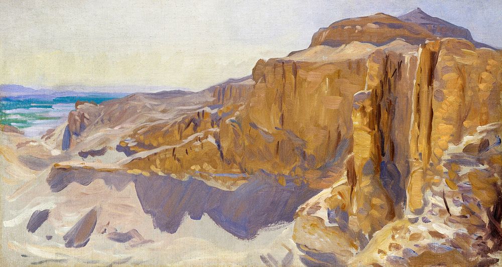 Cliffs at Deir el Bahri, Egypt (ca. 1890–1891) by John Singer Sargent. Original from The MET Museum. Digitally enhanced by…