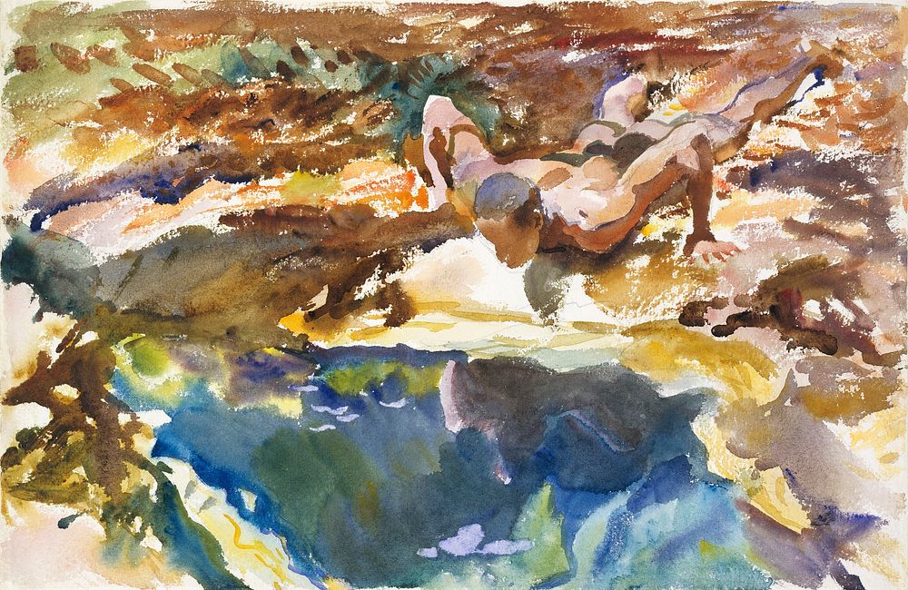 Man and Pool, Florida (1917) by John Singer Sargent. Original from The MET Museum. Digitally enhanced by rawpixel.