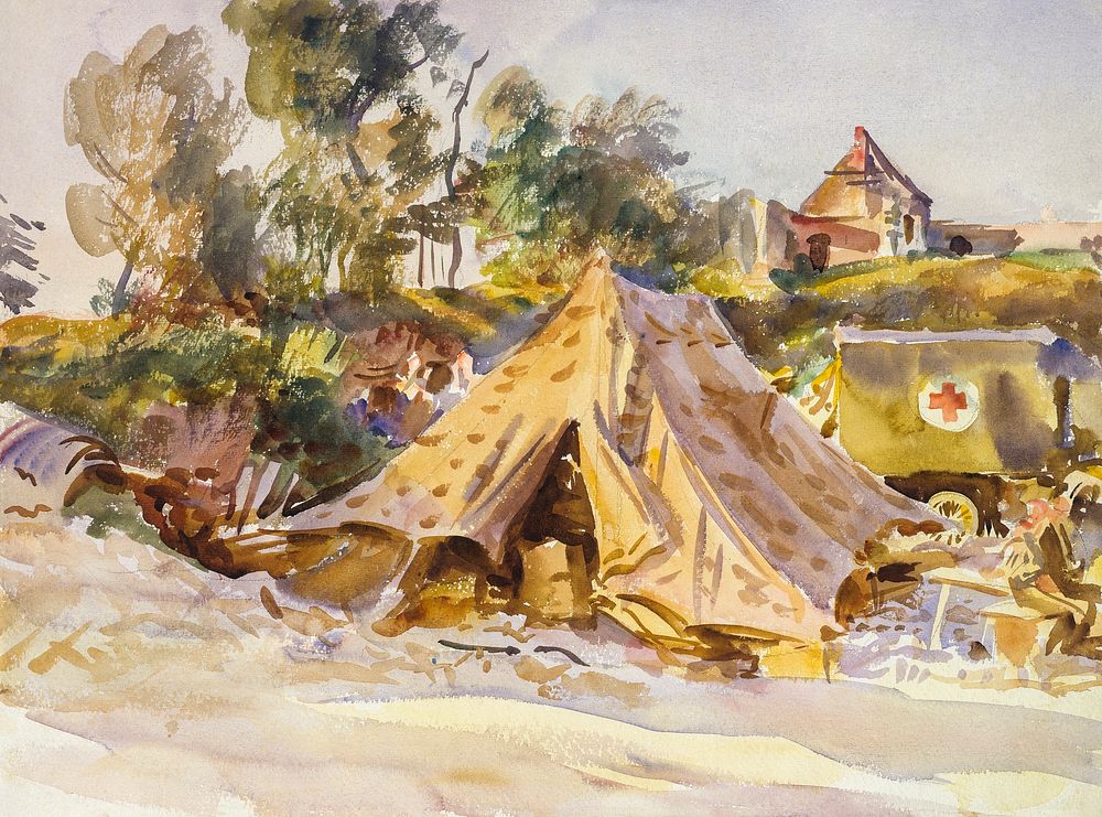 Camp with Ambulance (1918) by John Singer Sargent. Original from The MET Museum. Digitally enhanced by rawpixel.
