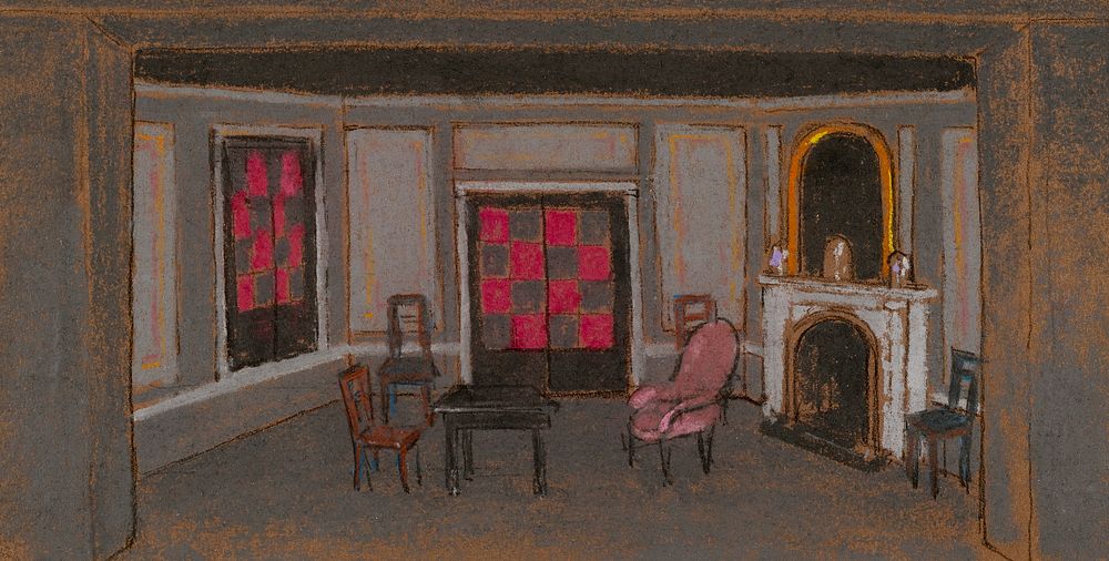 Alice's Living Room: False Proscenium (1915) Scene Design for Alice in Wonderland in high resolution by William Penhallow…