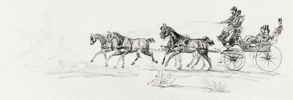 Horse&ndash;Drawn Carriage drawing in high resolution by Henri de Toulouse&ndash;Lautrec (1864&ndash;1901). Original from…