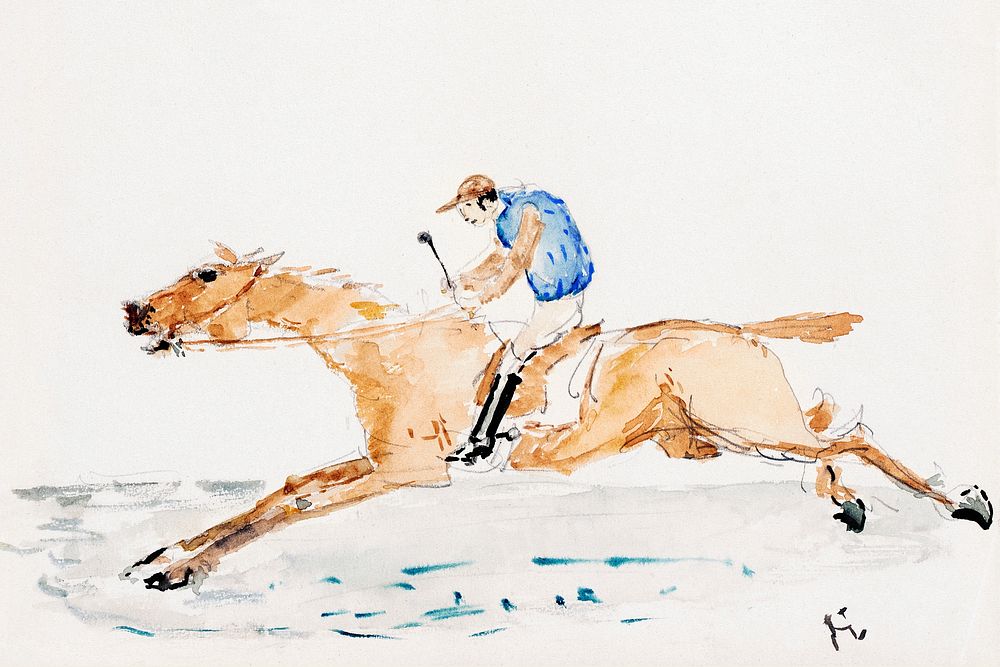 Jockey au Galop (ca.1878) drawing in high resolution by Henri de Toulouse&ndash;Lautrec. Original from Los Angeles County…
