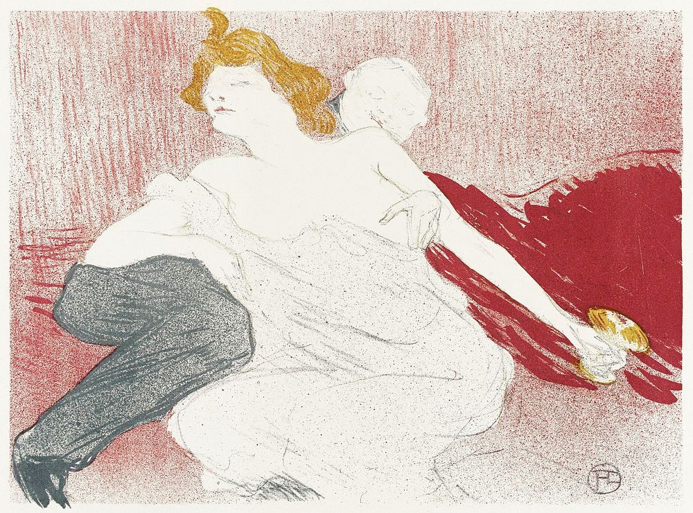 Ontwerp voor omslag catalogus met liggende man en halfnaakte vrouw (1896) print in high resolution by Henri de…