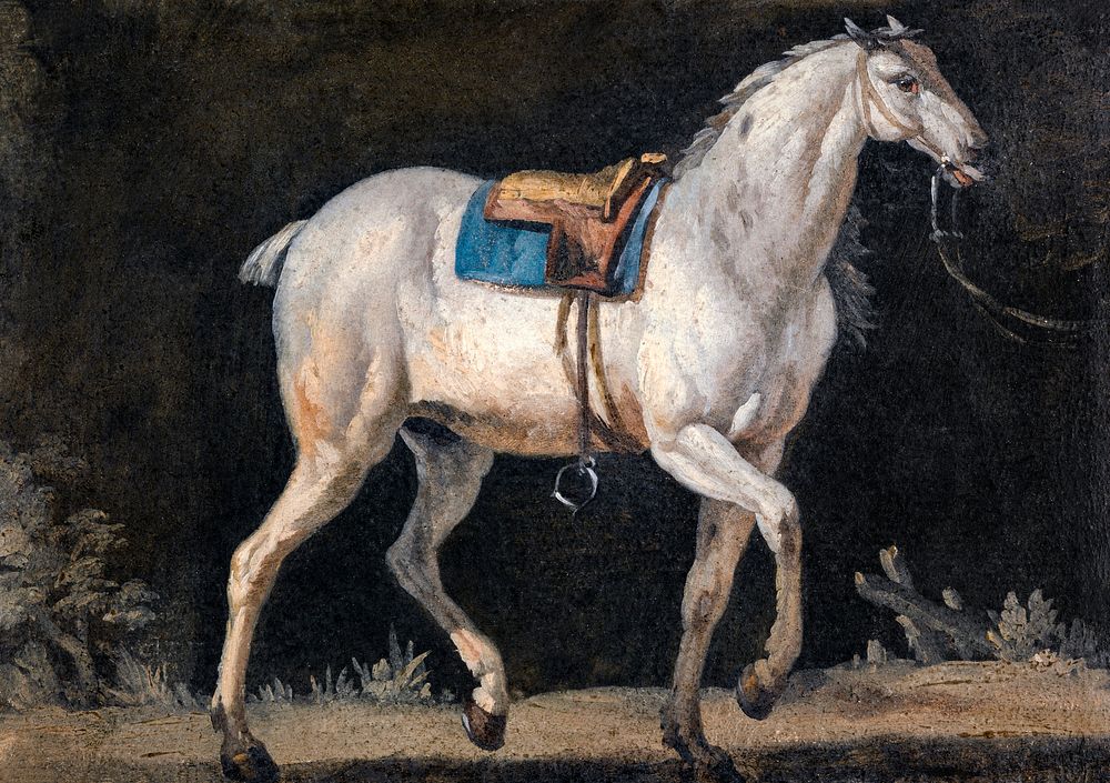 Saddled Gray Horse Walking painting in high resolution by Jacques&ndash;Laurent Agasse (1767&ndash;1849). Original from The…