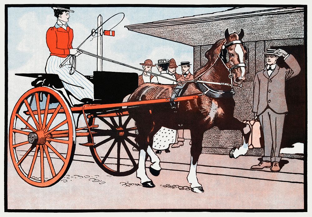 Woman in a horse carriage (ca. 1890&ndash;1907) print in high resolution by Edward Penfield. Original from The New York…