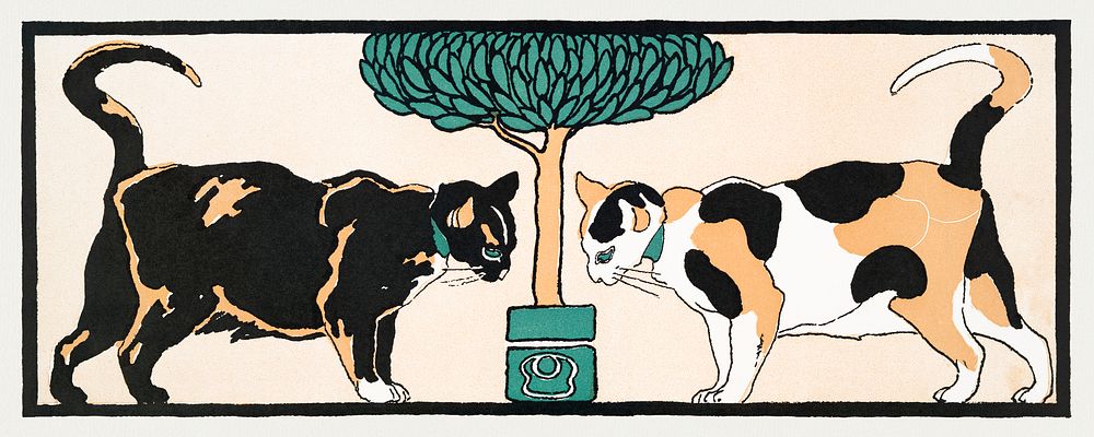Cats under a tree (1898) print in high resolution by Edward Penfield. Original from The New York Public Library. Digitally…