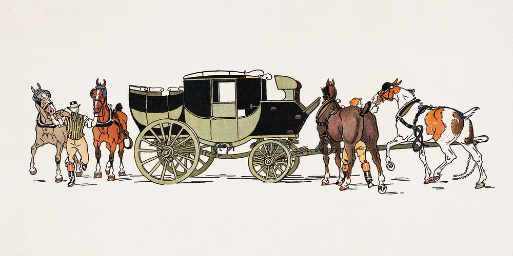 Vintage horse carriage art print, remixed from artworks by Edward Penfield