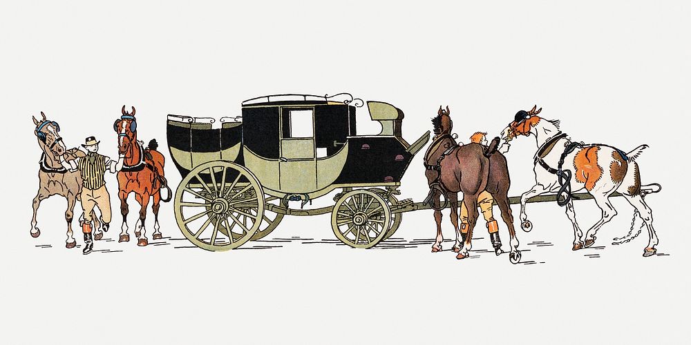 Vintage horse carriage psd art print, remixed from artworks by Edward Penfield