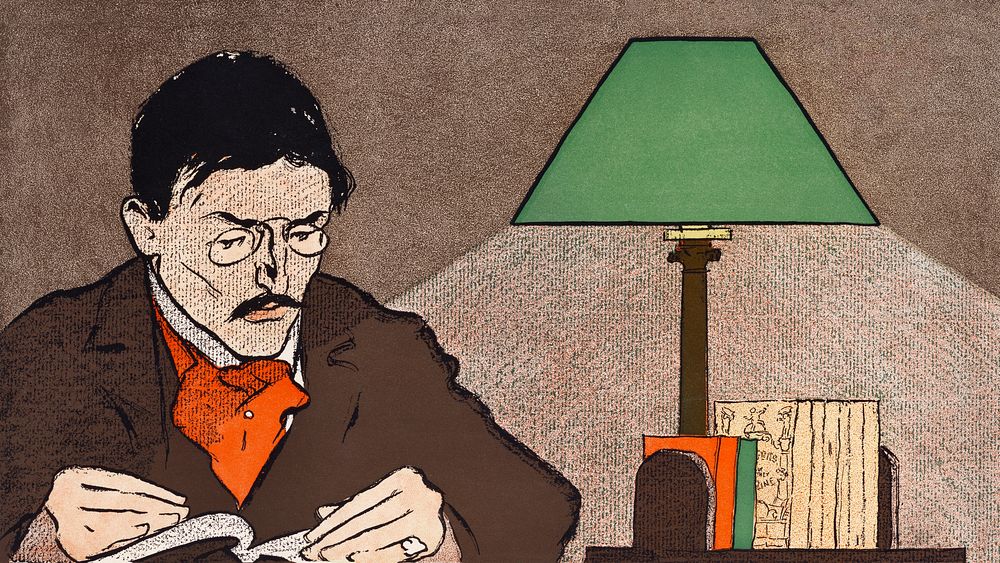 Man reading a book illustration, remixed from artworks by Edward Penfield