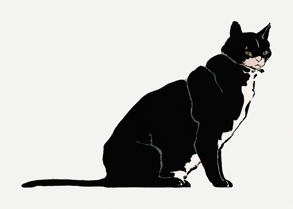 Black cat psd art print, remixed from artworks by Edward Penfield