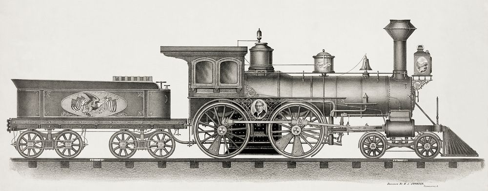 Railroad Engine by Ehrgott & Forbriger c.1894. Original from Library of Congress. Digitally enhanced by rawpixel.