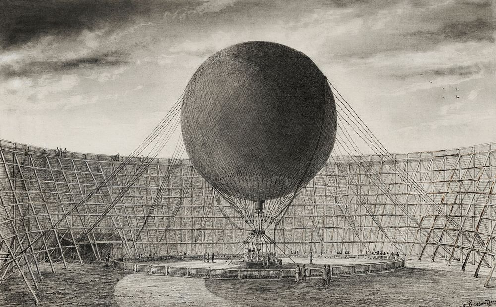 Mr. Henri Giffard&rsquo;s Steam Captive Balloon by the artist Albert Tissandier (1839-1906). Original from Library of…