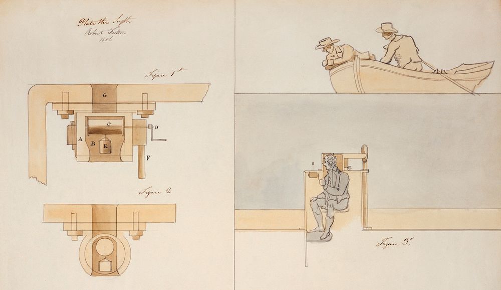 Illustration by an American engineer and inventor, Robert Fulton (1765-1815), of cock cavity and wheel details for Plunging…