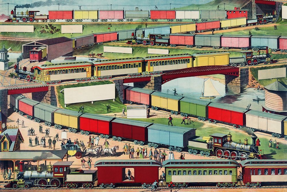 Zig-zag Passenger and Freight Train by an unknown artist. Original from Library of Congress. Digitally enhanced by rawpixel.