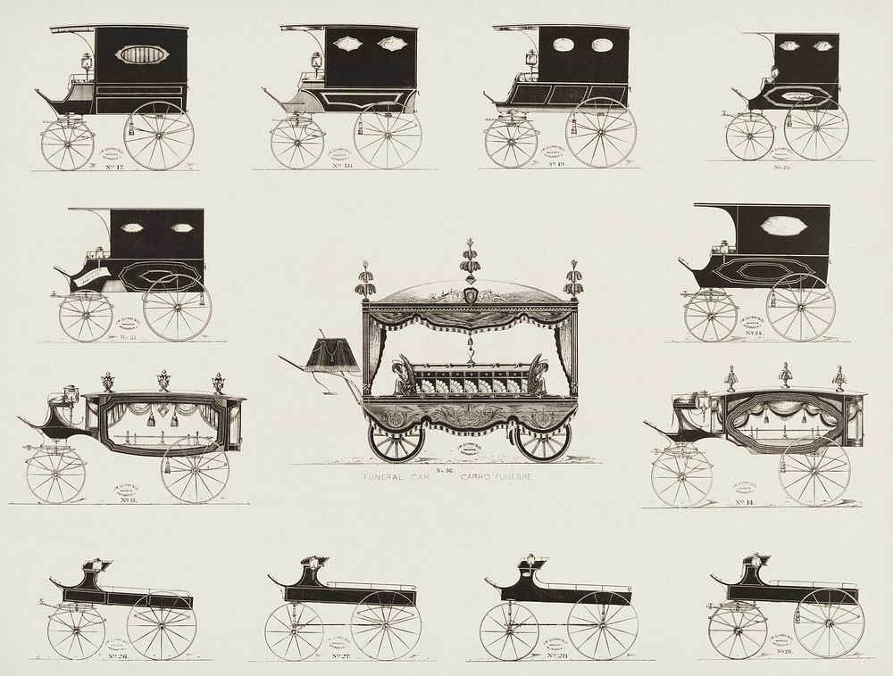 Funeral Cars Nos. 17-30 by an unknown artist. Original from Library of Congress. Digitally enhanced by rawpixel.