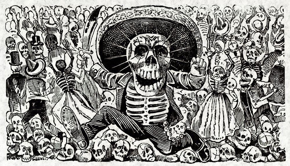 Calaveras Oaxaquena by Mexican political printmaker and engraver, Jose Guadalupe Posada (1852-1913). Original from Library of…