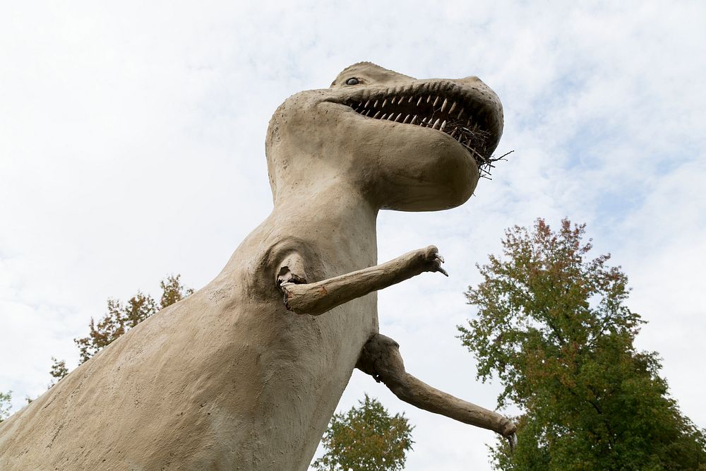 Dinosaur statue in Mountainburg, Arkansas (2012) by Carol M. Highsmith. Original image from Library of Congress. Digitally…