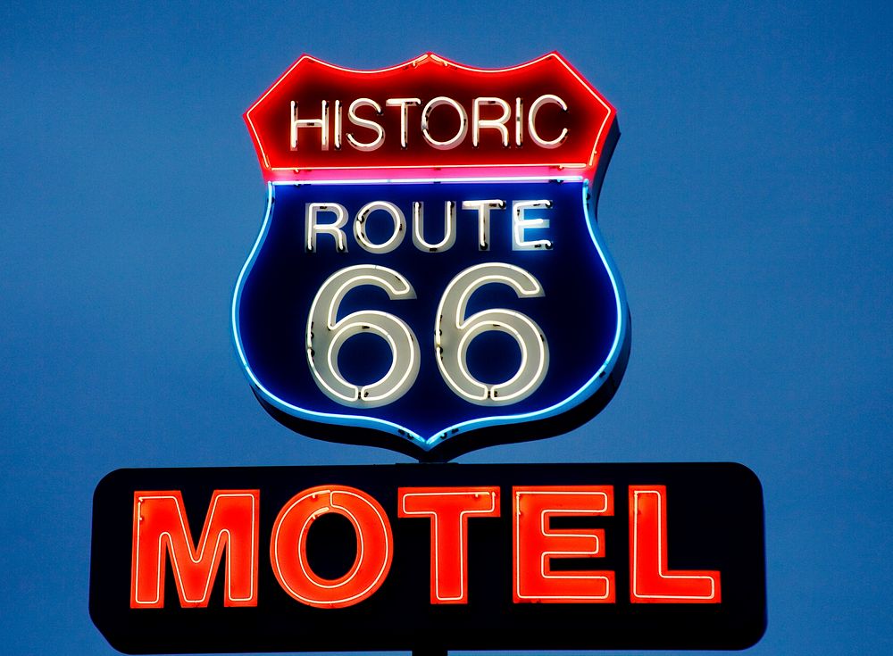 Historic Route 66 Motel sign, Kingman, Arizona. Original image from Carol M. Highsmith&rsquo;s America, Library of Congress…