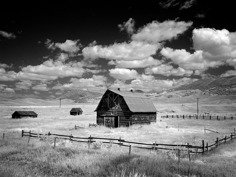 Infrared view of barn in rural Montana, USA. Original image from Carol M. Highsmith&rsquo;s America, Library of Congress…