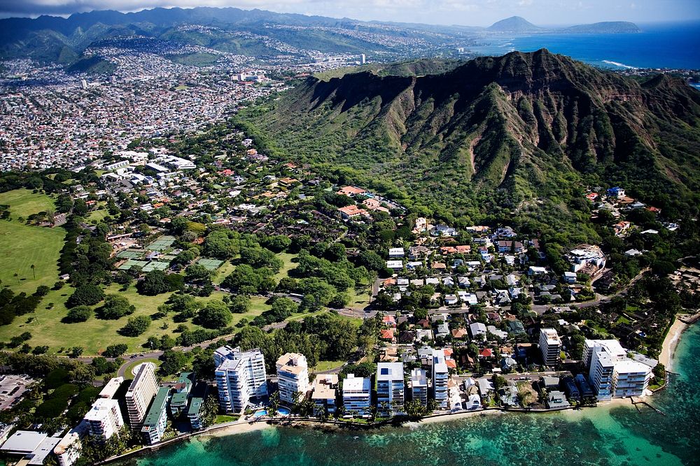 Aerial view of Waikiki Beach and Honolulu, Hawaii. Original image from Carol M. Highsmith&rsquo;s America, Library of…