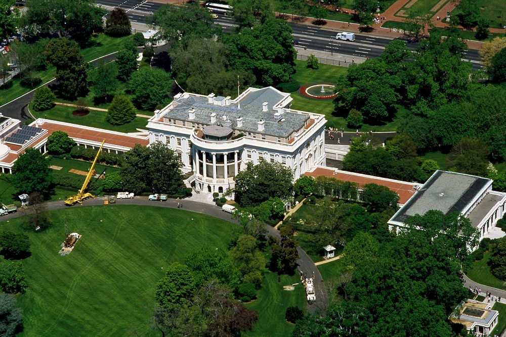 Aerial view of the White House during the 1980s. Original image from Carol M. Highsmith&rsquo;s America, Library of Congress…