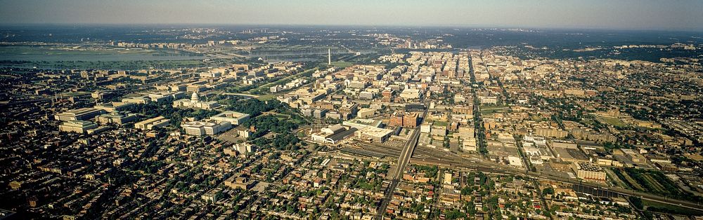Aerial view of Washington, D.C. in the 80s. Original image from Carol M. Highsmith&rsquo;s America, Library of Congress…