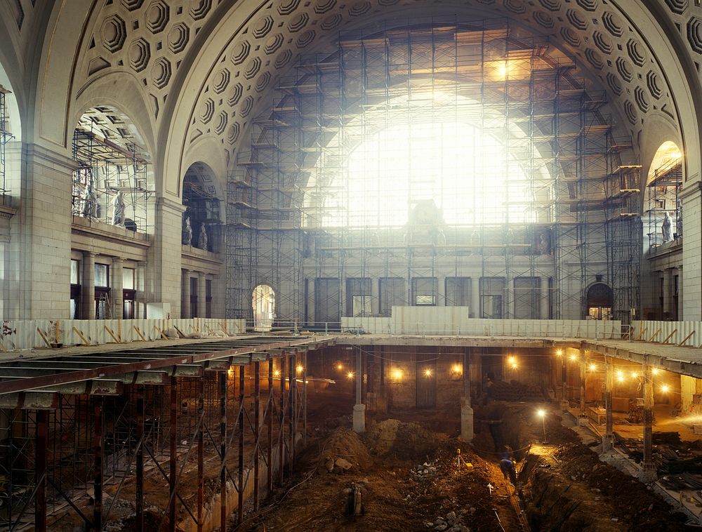 Union Station Great Hall during restoration in the 1980s. Original image from Carol M. Highsmith&rsquo;s America, Library of…