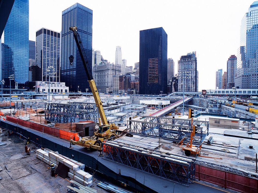 Reconstruction at Ground Zero, site of the attack on the World Trade Center Twin Towers. Original image from Carol M.…