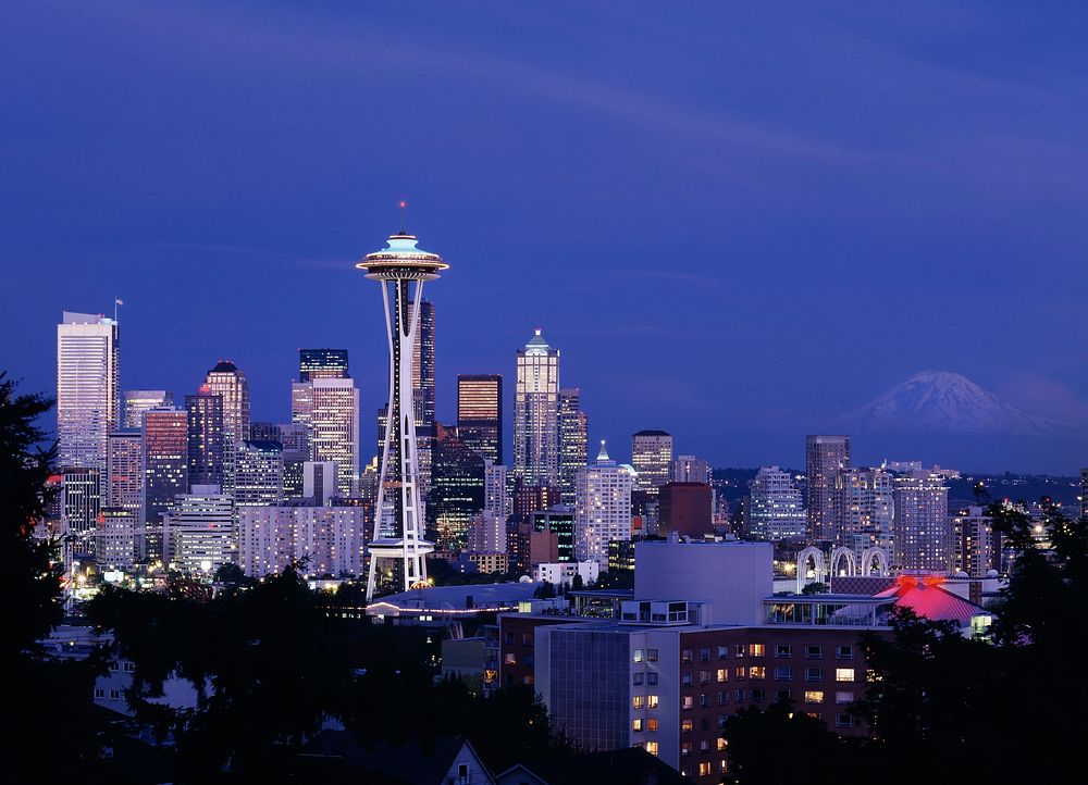 A Dusk View of the Seattle Skyline. Original image from Carol M. Highsmith&rsquo;s America, Library of Congress collection.…