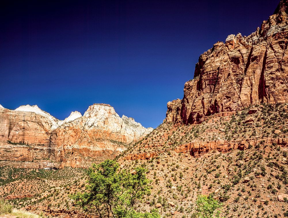 Multicolored cliffs of Zion National Park. Old Mammoth Road. Original image from Carol M. Highsmith&rsquo;s America, Library…