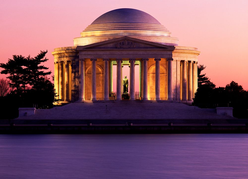 Jefferson Memorial at dusk. Original image from Carol M. Highsmith&rsquo;s America, Library of Congress collection.…