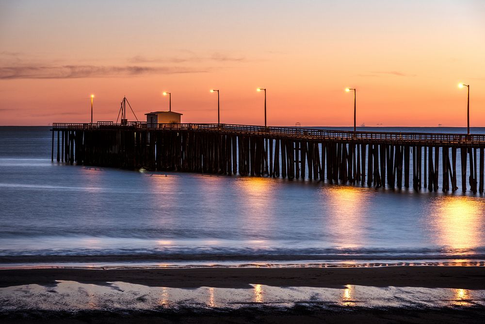 Sunset over the Pacific Ocean at the pier in Pismo Beach, California. Original image from Carol M. Highsmith&rsquo;s…