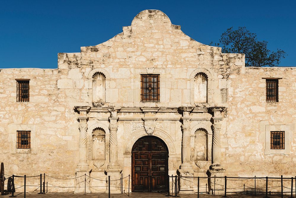 Doorway to the Alamo, an 18th-century mission church in San Antonio, Texas. Original image from Carol M. Highsmith&rsquo;s…