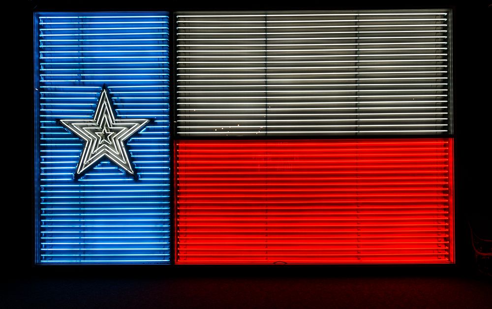 A neon version of the Texas "Lone Star" state flag at the Institute of Texan Cultures, part of the University of Texas at…