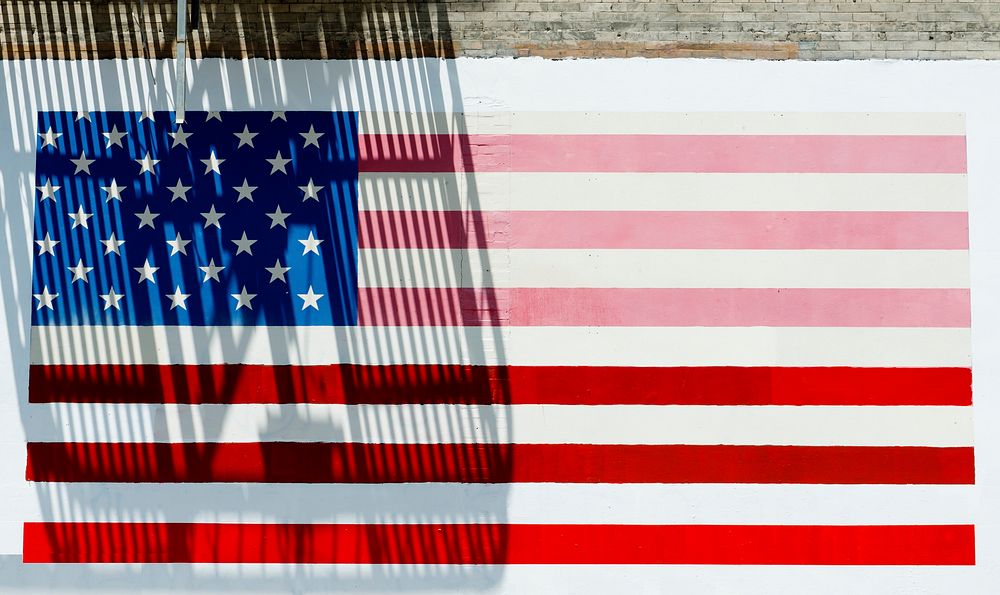 American flag mural in Chinatown. Original image from Carol M. Highsmith&rsquo;s America, Library of Congress collection.…