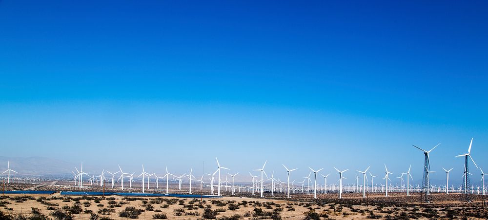 Wind Turbines in mass out in the Mojave Desert in Southern California. Original image from Carol M. Highsmith&rsquo;s…