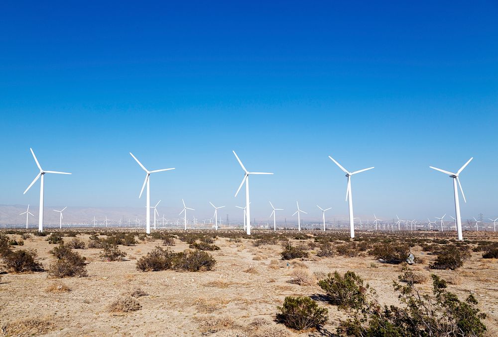 Wind turbines in the California desert. Original image from Carol M. Highsmith&rsquo;s America, Library of Congress…